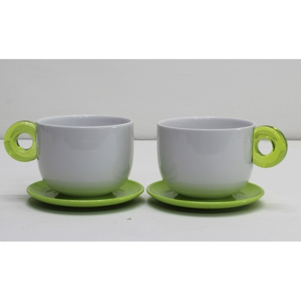 Set 2 Tazze da Colazione in Porcellana con Piattino Colore Verde